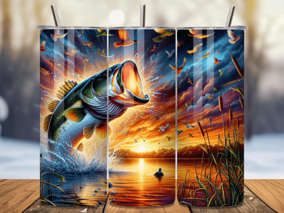 Download Jumping Bass Sunset Lake Tumbler Wrap - Lake tumbler wrap Collection