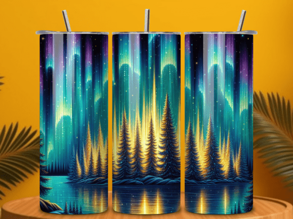 Download Aurora Borealis Forest Lake Tumbler Wrap - Lake tumbler wrap Collection