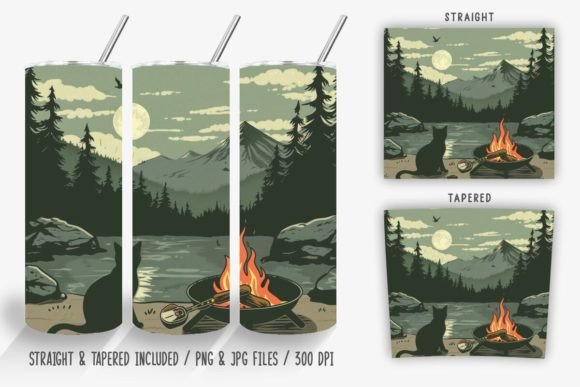 Download Cat Campfire by the Lake Tumbler Wrap - Lake tumbler wrap Collection