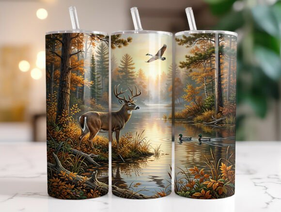 Download Whitetail Buck Forest Lake Tumbler Wrap - Lake tumbler wrap Collection
